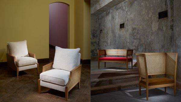 Pierre Frey dévoile sa nouvelle collection de mobilier. Fauteuil Colombie dessine par Rene Prou.