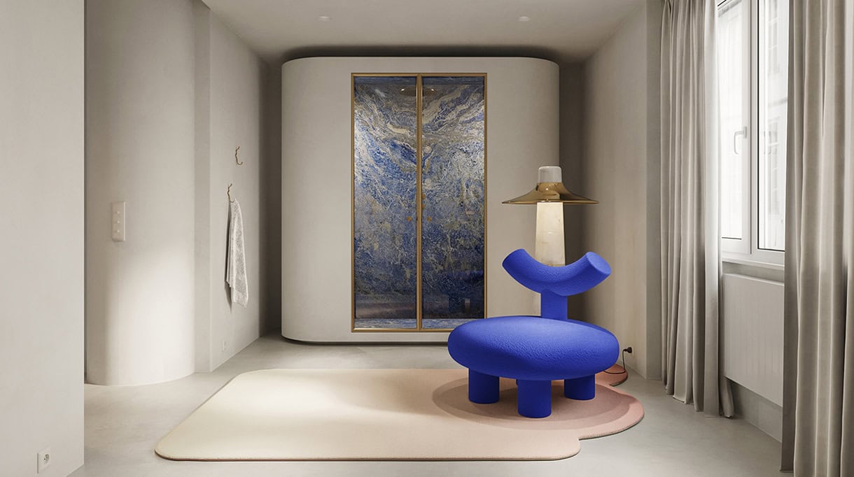 douche en mosaique bleue
